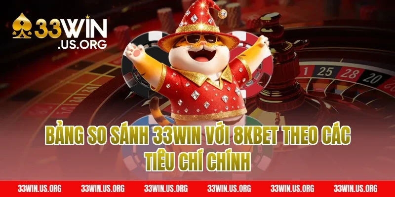 Bảng so sánh 33win với 8kbet theo các tiêu chí chính
